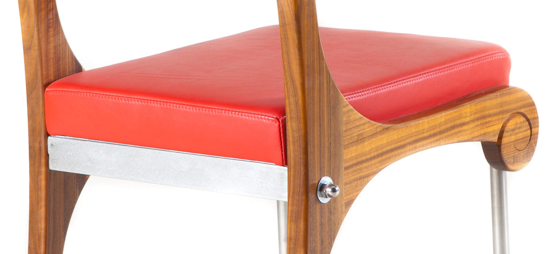 American Walnut / Stainless Steel / Red Leather